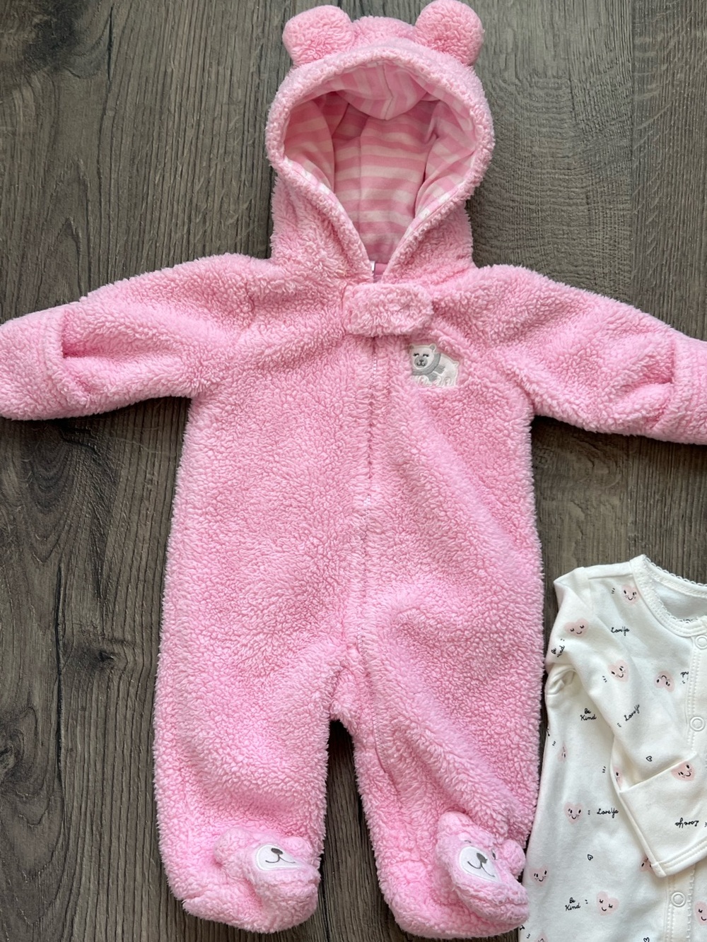 Carter's Pink Plush Hooded Bunting & Footie PJs - Picture 2 of 6
